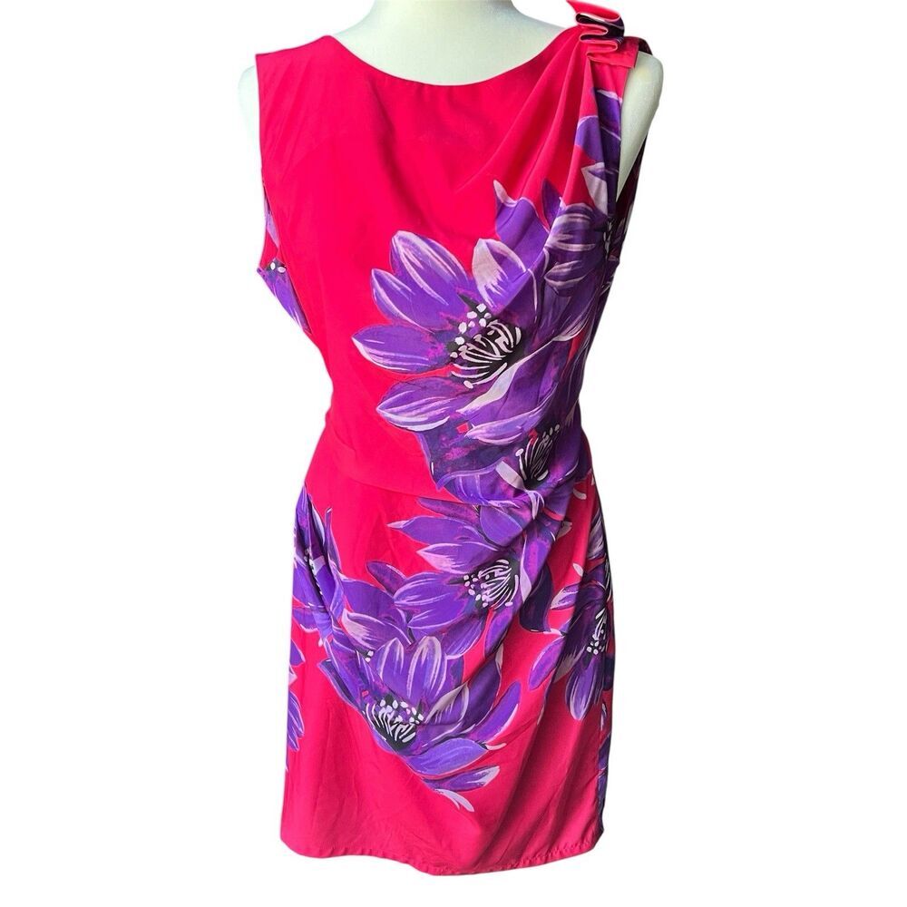 Anthropologie Yoana Baraschi Dress Sz Large‎ Red Floral midi Satin Lined Keyhole